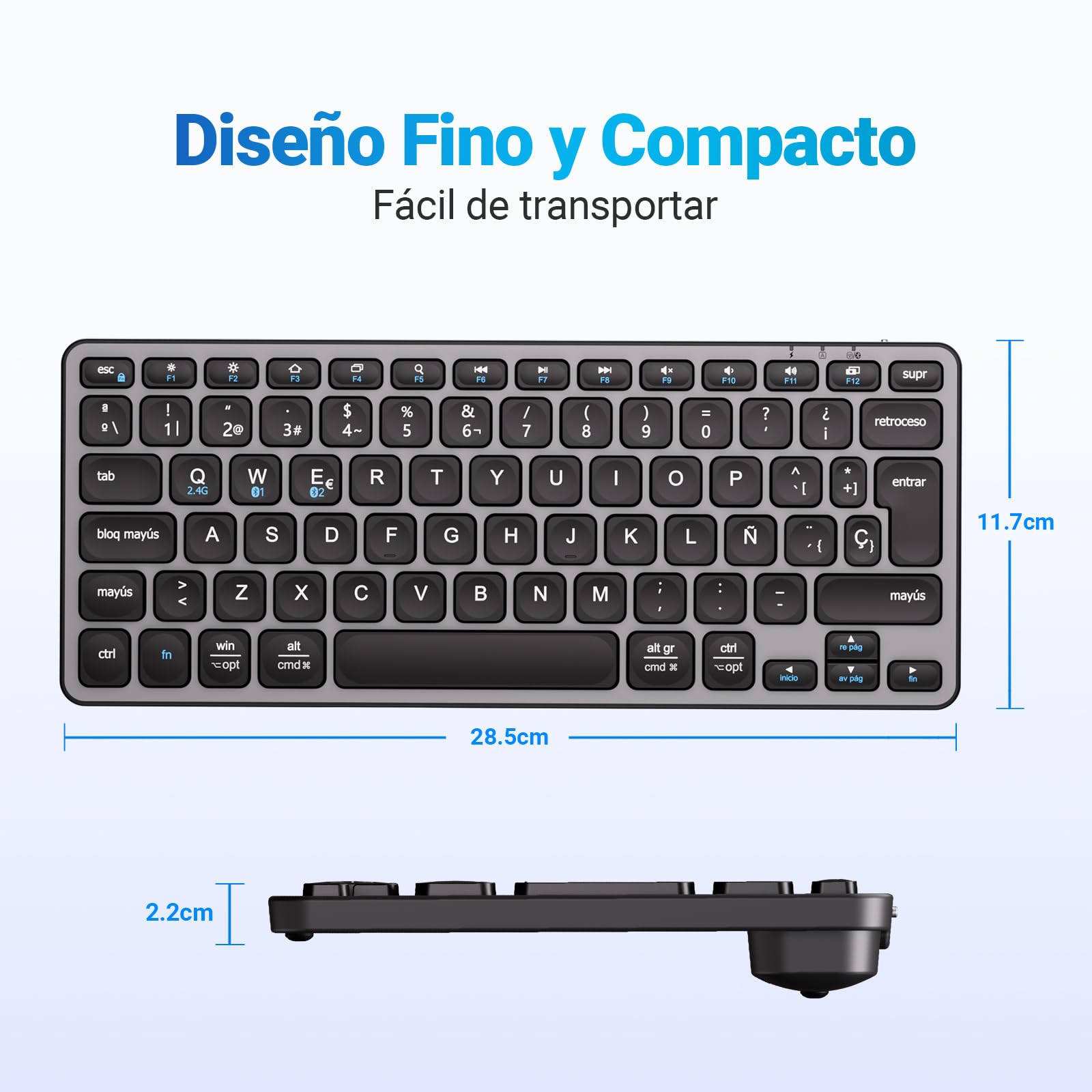 iClever DK02 Teclado Bluetooth para Mac - Compatible Teclado Apple Inalámbrico para Mac iOS PC Android - Cambia Entre 3 dispositivos Con Multi Device Mac Teclado Bluetooth para MacBook Pro/Air, iMac