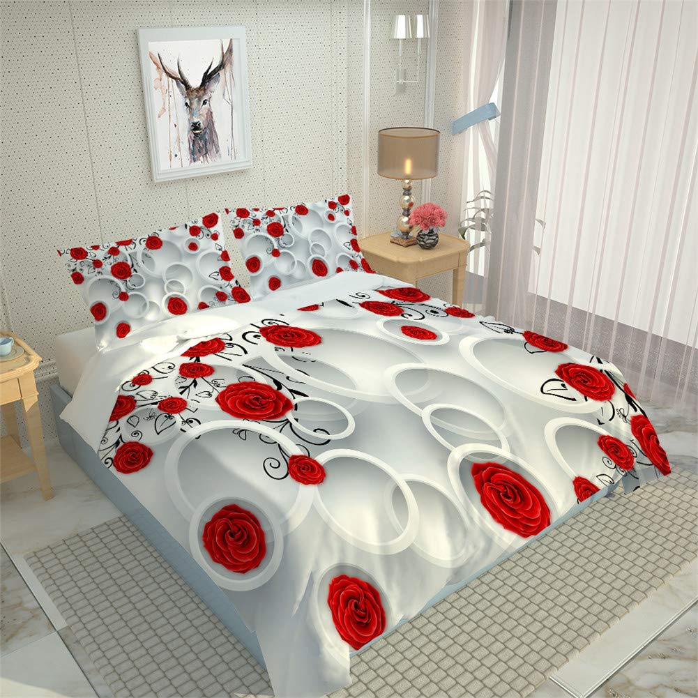 Housses de couettes 3D lit adulte en microfibre motif floral pour chambre parentale