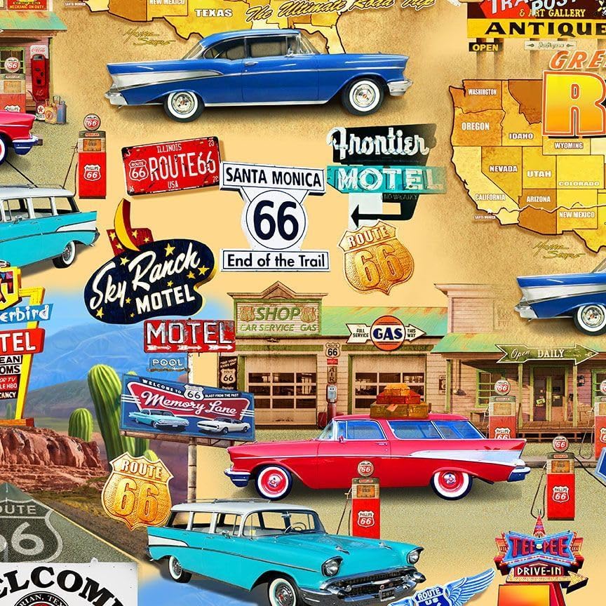 Route 66 Collage Multi Yardage by Timeless Treasures