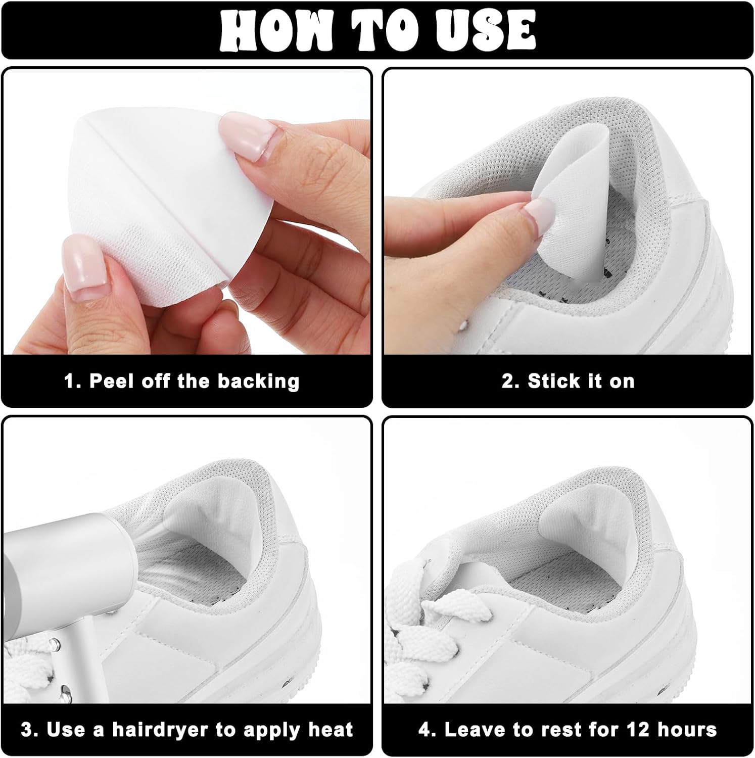 4 Pairs Shoe Heel Patch, Shoe Heel Repair Self-Adhesive Microfiber Hole Repair Patches Inserts 2 Sizes Shoes Toe/Heel Quick Patch Pads for Sneakers and Flats