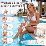 KINGTEE 5 in 1 Bikini Trimmer Women,Electric Razor for Women,Rechargeable Womens Electric Shaver,IPX7 Waterproof Bikini Trimmer,Cordless Body Hair Trimmer for Face,Legs,Hair,Bikini (White)