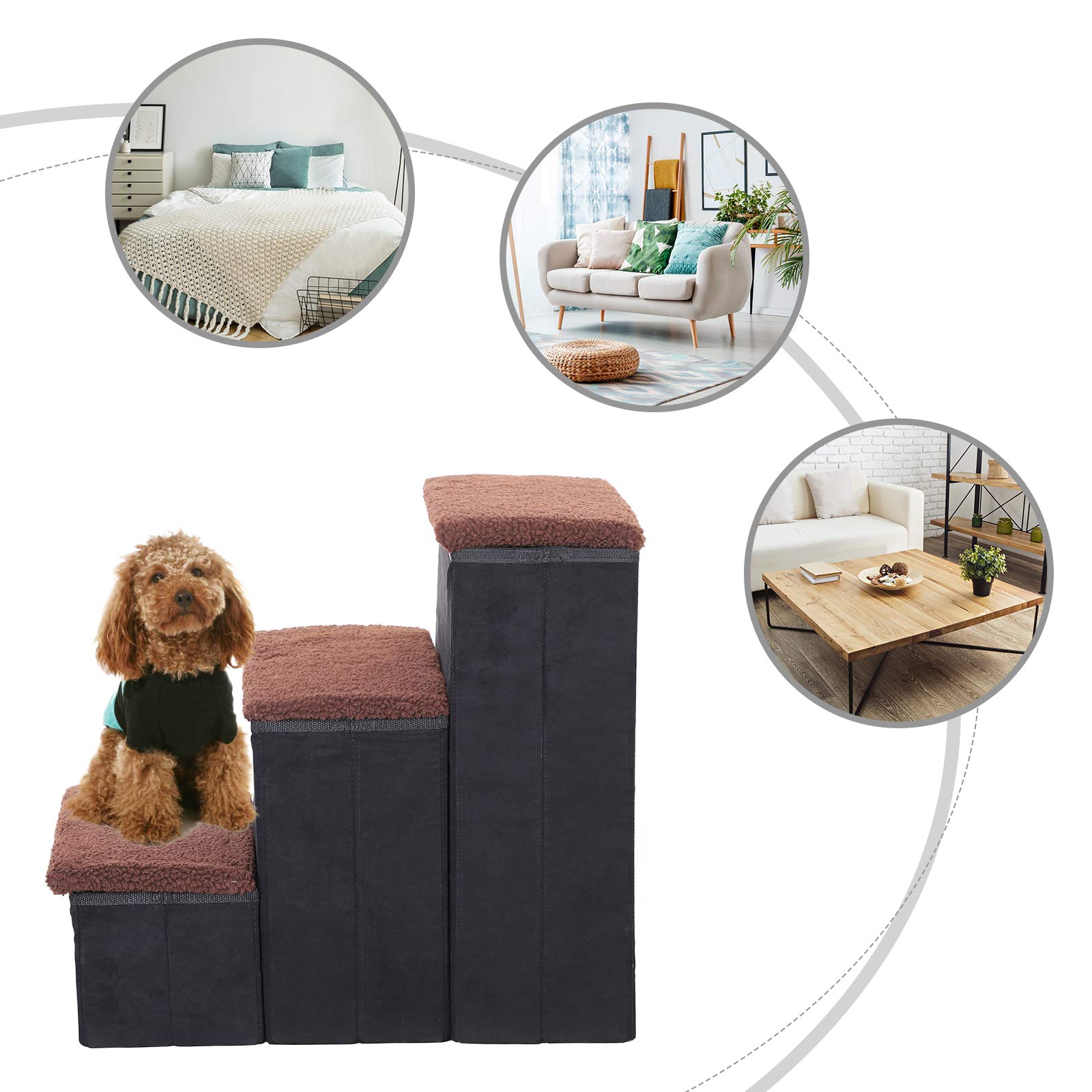 PawHut Scale Pieghevole a 3 Gradini per Animali Domestici con Rivestimento Rimovibile e Lavabile