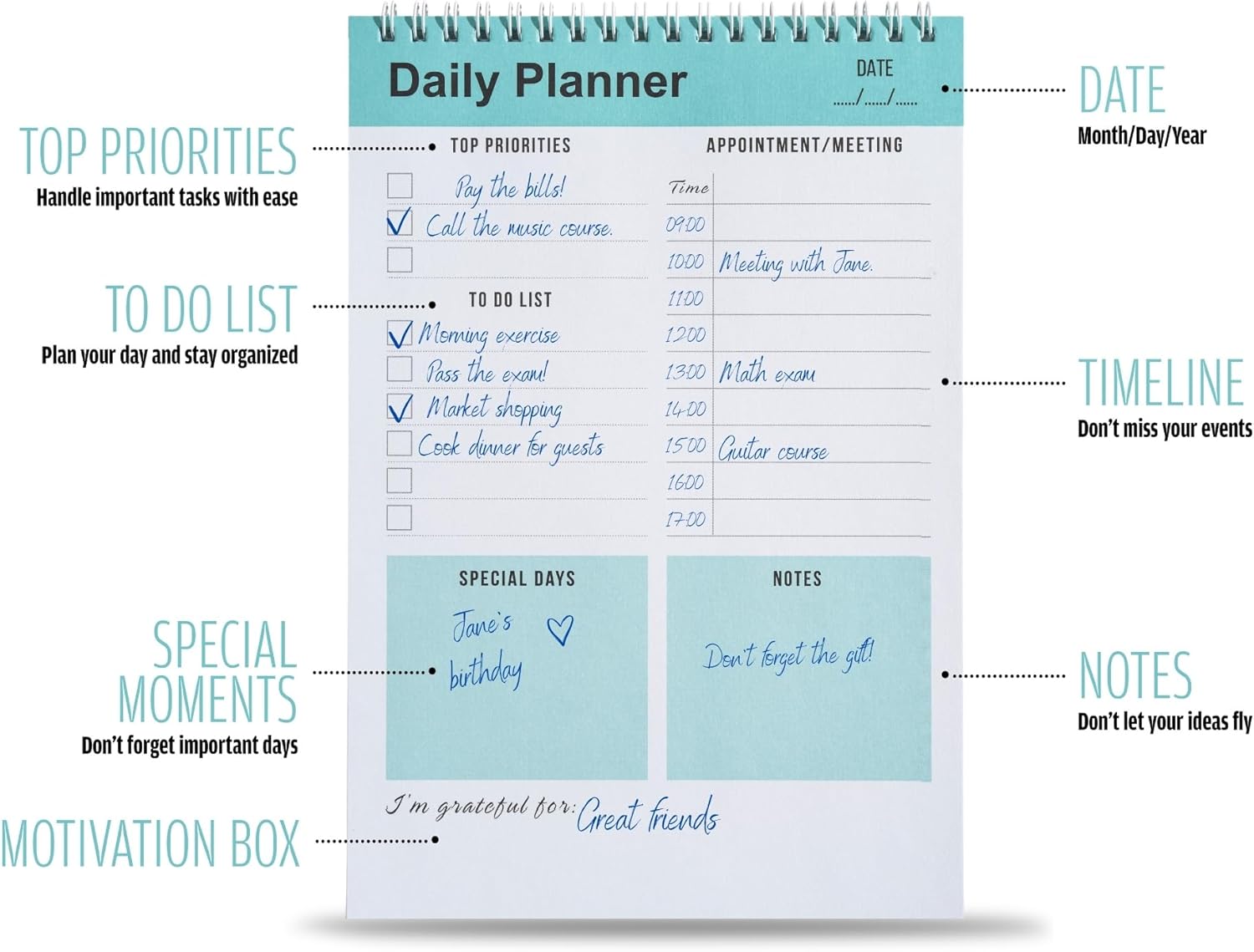 Daily Planner, To Do List Notepad, Spiral Notebook, Undated-52 Sheets-6.5" x 9.8" Checklist, Notebooks for Work, Personal Organizer Notepad, Daily Task Notebook (Green) - Image 2