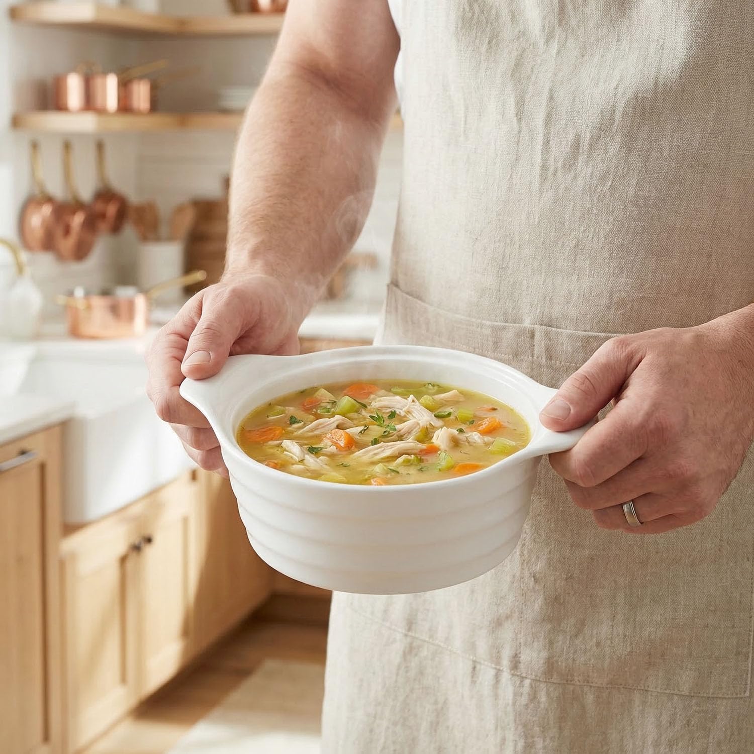 8" x 6" Ceramic Casserole Dish with Lids 31 Oz White French Soup Tureen Bakeware Set with Handle - 10 IN, Chip and Crack Resistant Baking Dish, Microwave, Dishwasher, Oven, Fridge Safe