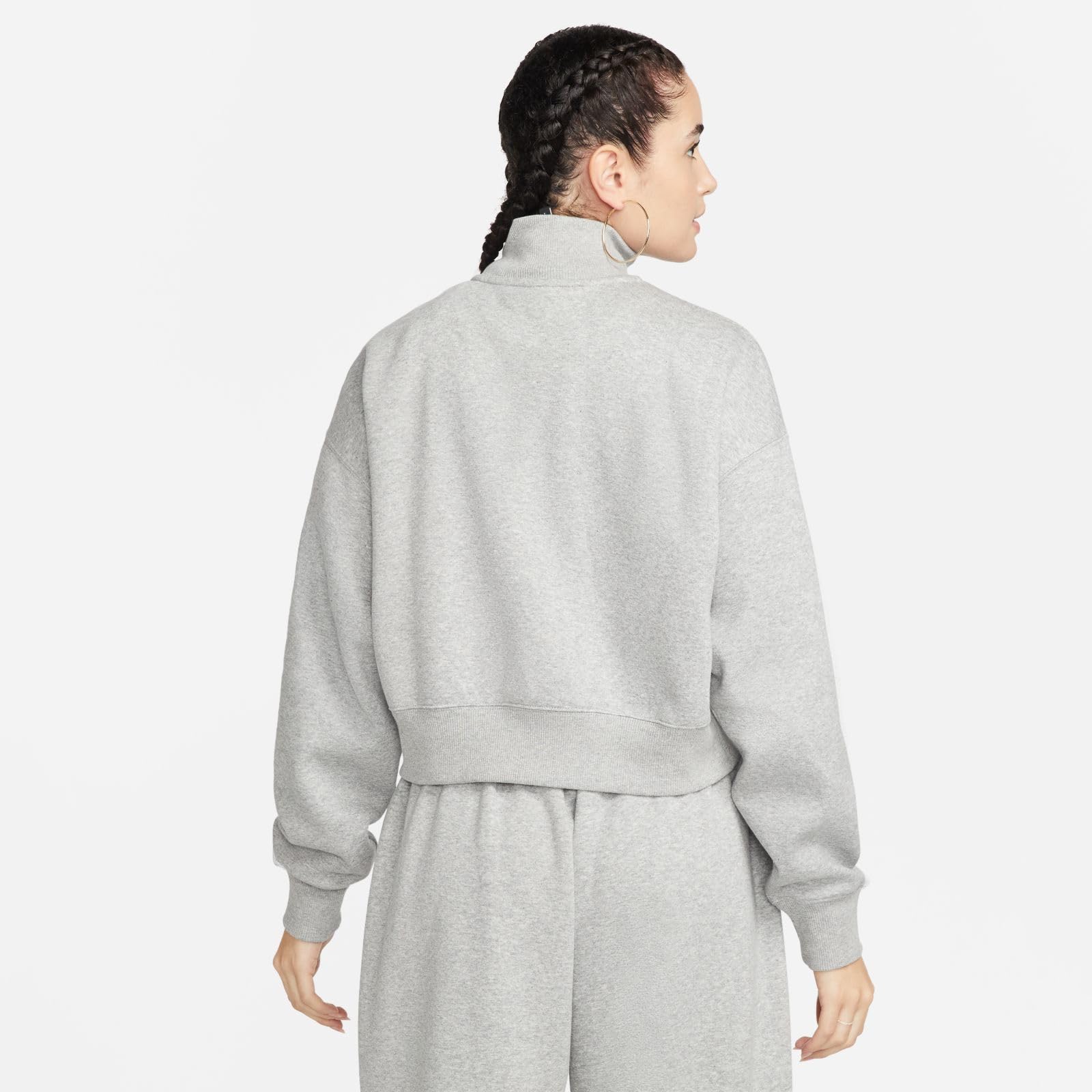 NIKE Long Sleeve Top W NSW Phnx FLC Qz Crop, DK Grey Heather/Sail, DQ5767-063, 2XL