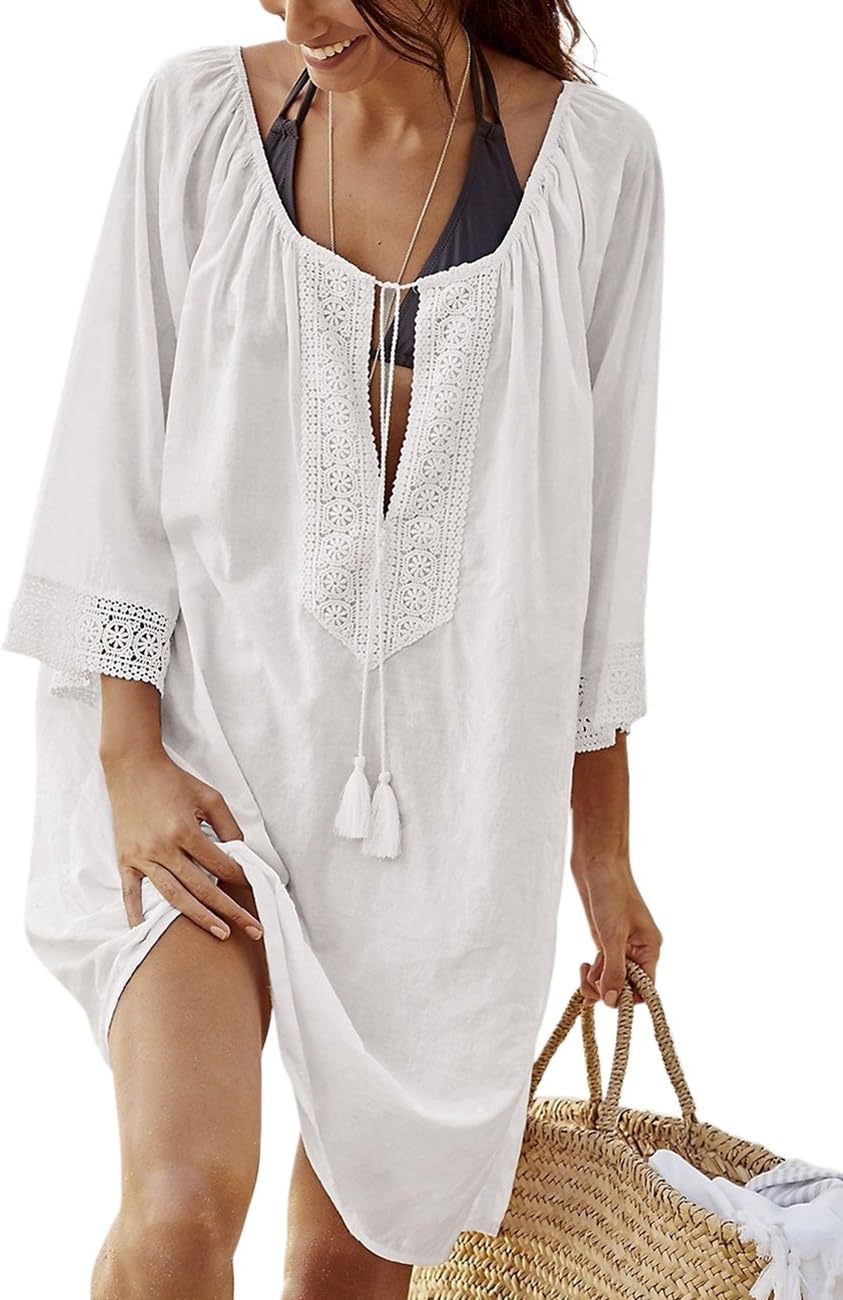 Bess Bridal Women's Oversized Swimsuit Cover up Solid Bikini Swimwear Beach Dress
