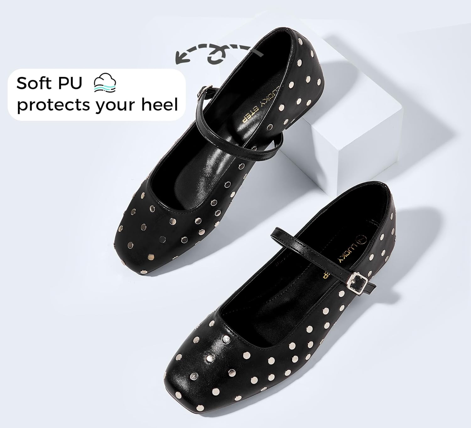 LUCKY STEP Women's Mary Jane Flat Shoes Comfortable Dress Shoes Ankle Strap Round Toe Retro Faux Leather Slip On Flats