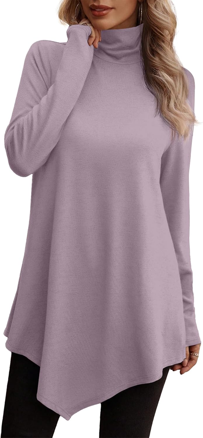 JUSTFASHIONNOW Turtle Neck Shirts for Women Long Sleeve Tunic Tops to Wear with Leggings Dressy Casual Fall Clothes 2025