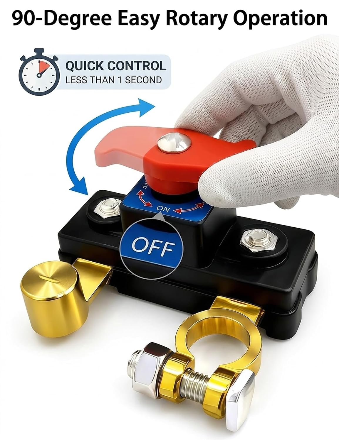 Car Battery Cut Off Switch, 12V 24V Pure Copper Battery Disconnect Switch 90-Degree Rotary Master Kill Switch to Prevent Battery Drain and Power Leakage for Vehicle RV Boat (Pure Copper, 1PCS)