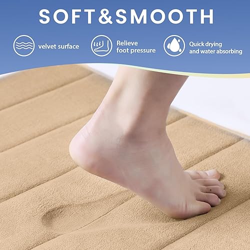 Miniatura 4 de Juego de 3 tapetes de baño de espuma viscoelástica antideslizantes, juego de alfombras de baño suaves extra absorbentes, alfombras de área lavables