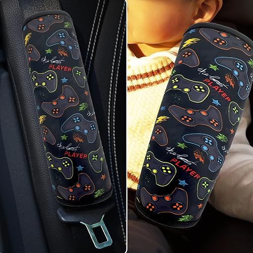 Vista 47 de Funda para cinturón de seguridad para niños, almohadilla para cinturón de seguridad para niños y niñas, correas de asiento de automóvil, Rosado