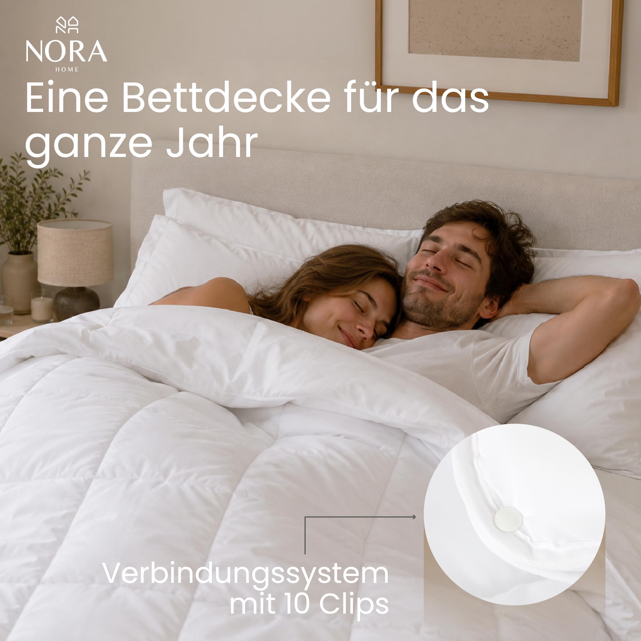 NORA HOME 4 Jahreszeiten Bettdecke 220x240, Ganzjahresdecke, 2-in-1 Set | Sommerdecke 125 g/m² + Übergangsdecke 250 g/m² = Winterdecke 375 g/m², 10 Druckknöpfe, waschbar, OEKO-TEX