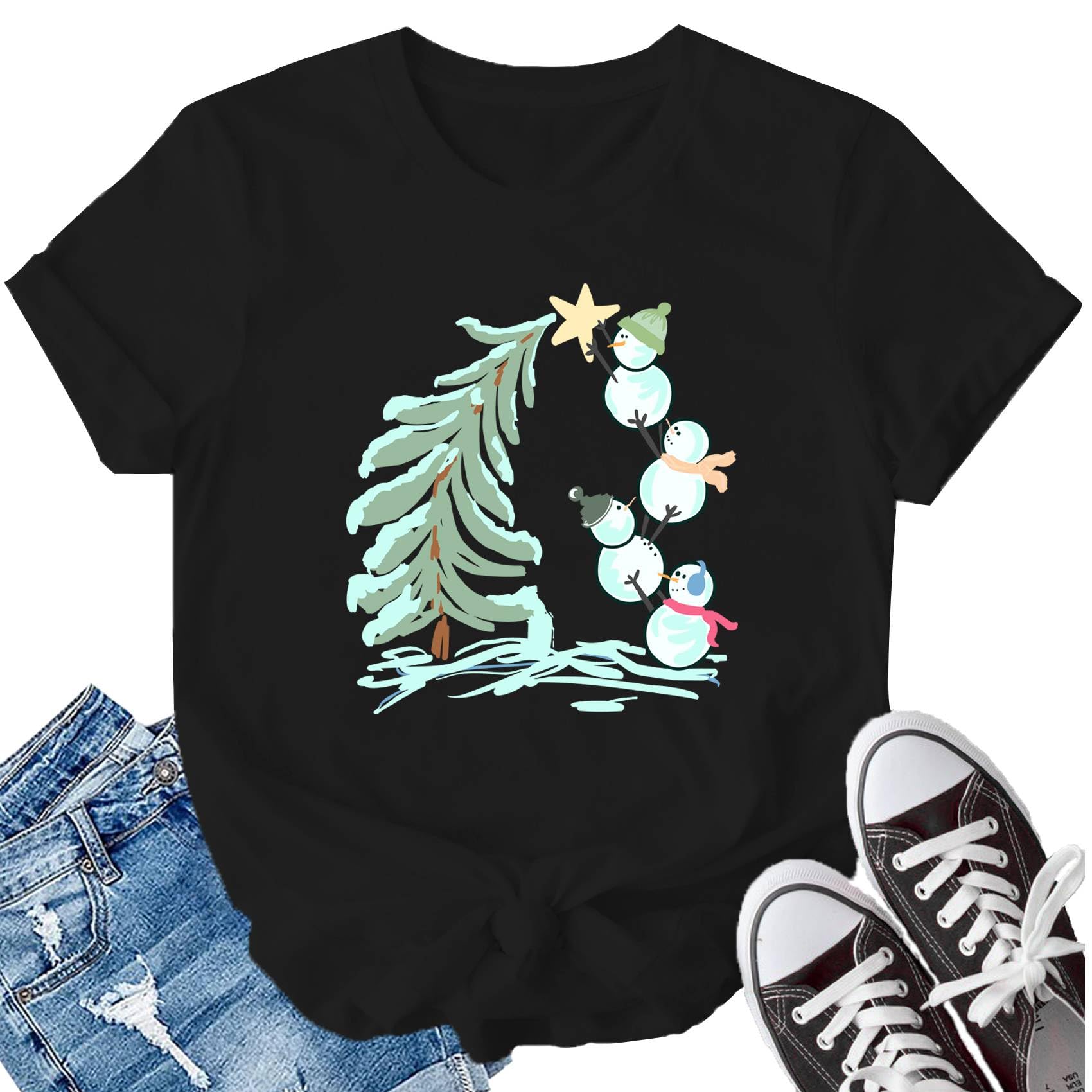 LBPChristmas Shirts for Women Christmas Snowman Tees Christmas Tree T-Shirts Xmas Holiday Tops