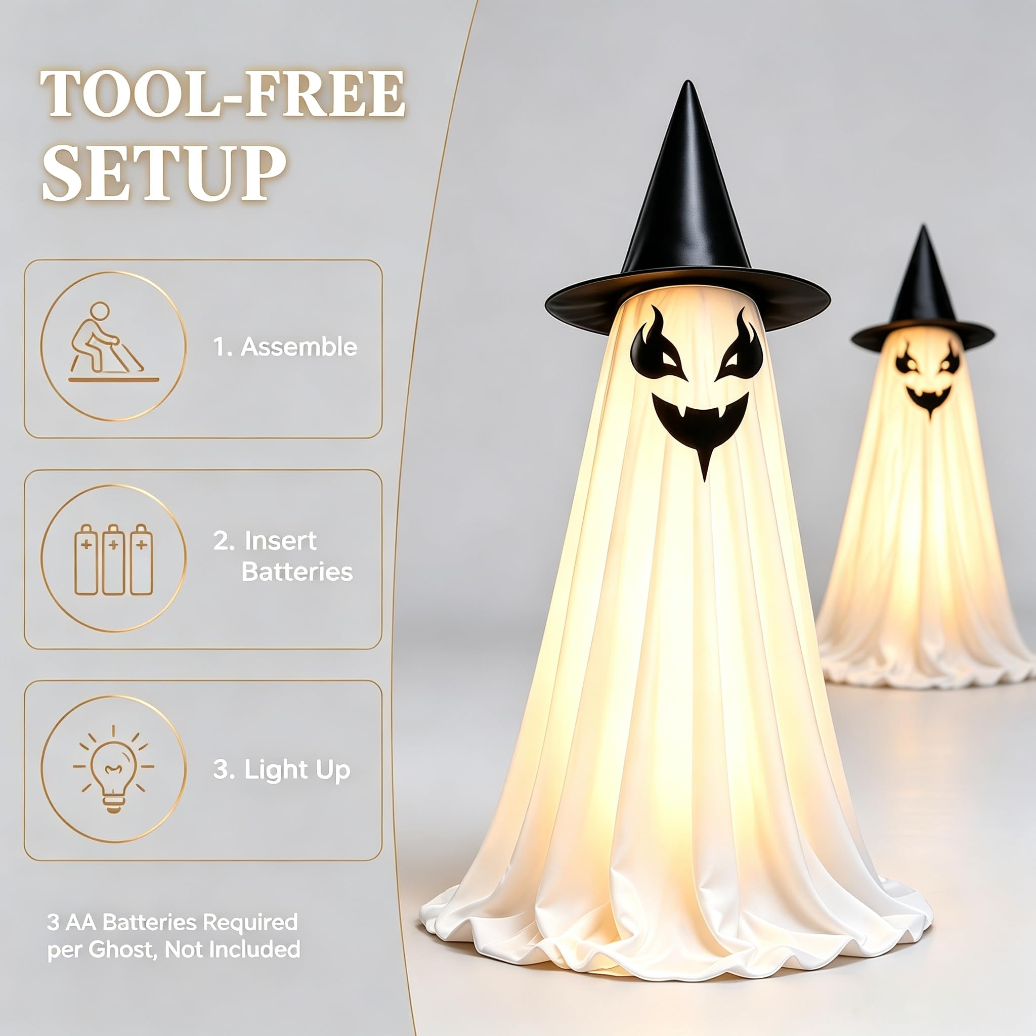 Lot de 2 géants fantômes debout pour Halloween (A 1,2 m)