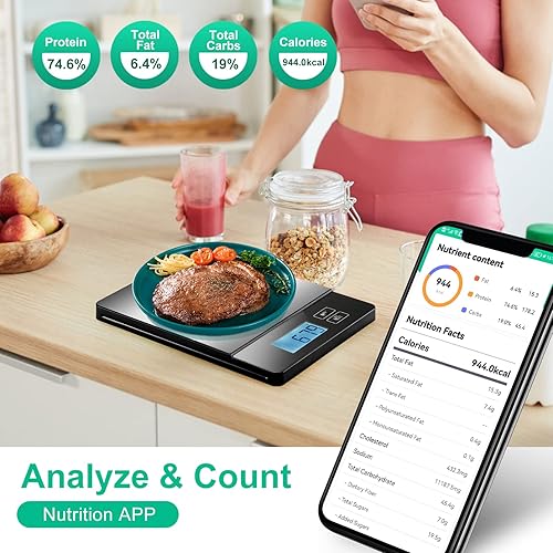 Vista 3 de URAMAZ Básculas inteligentes para alimentos de cocina, báscula digital de alimentos de acero inoxidable en gramos y onzas con aplicación de Multi