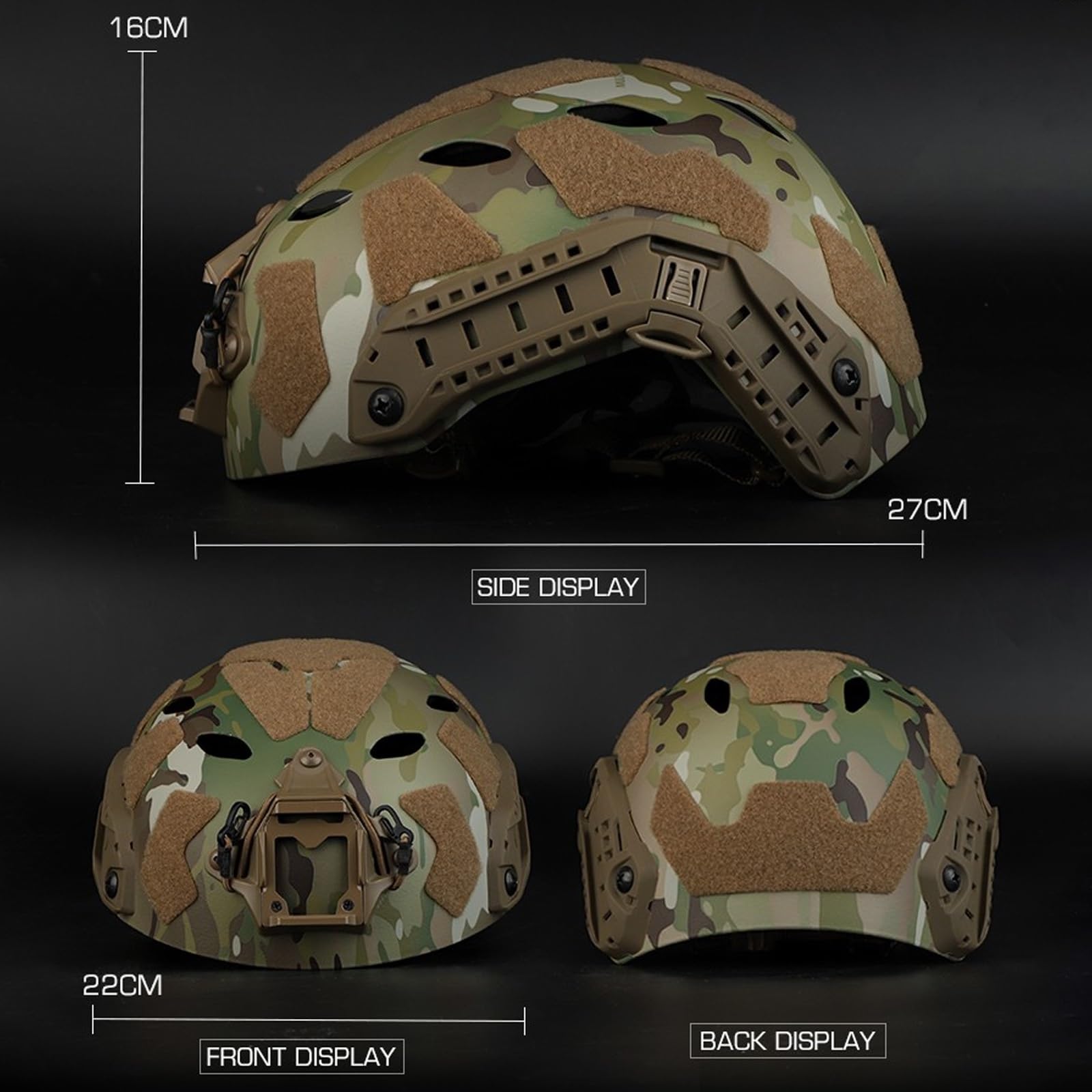 Casco Tattico da Softair con Supporto NVG e Sistema di Guide Modulari, Traspirante e Leggero per Giochi di Sopravvivenza, Tiro e Caccia