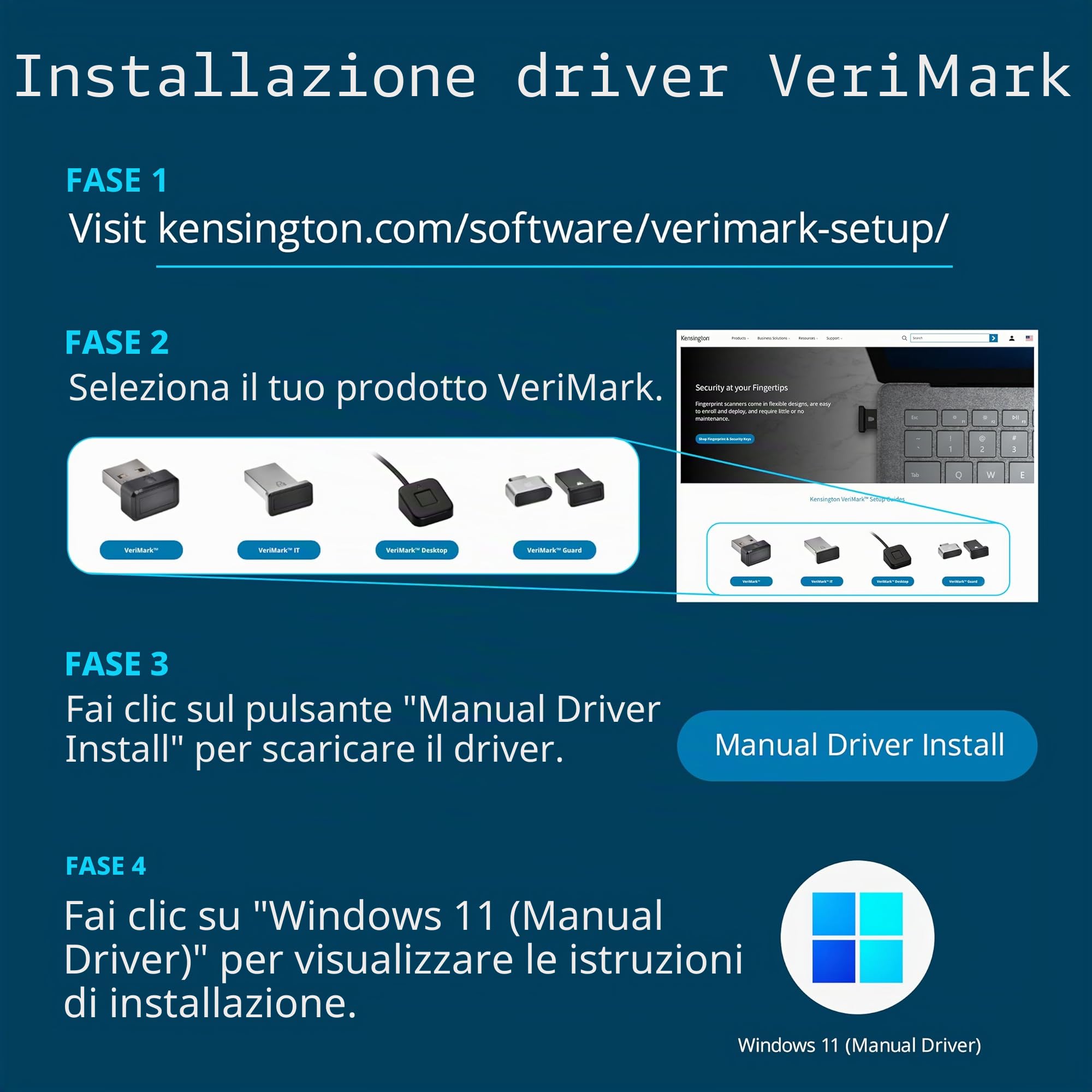 Kensington VeriMark™ Gen2 USB-A lettore di impronte digitali - Windows Hello e Windows Hello per aziende, Tap and Go, anti-spoofing (K64704WW)