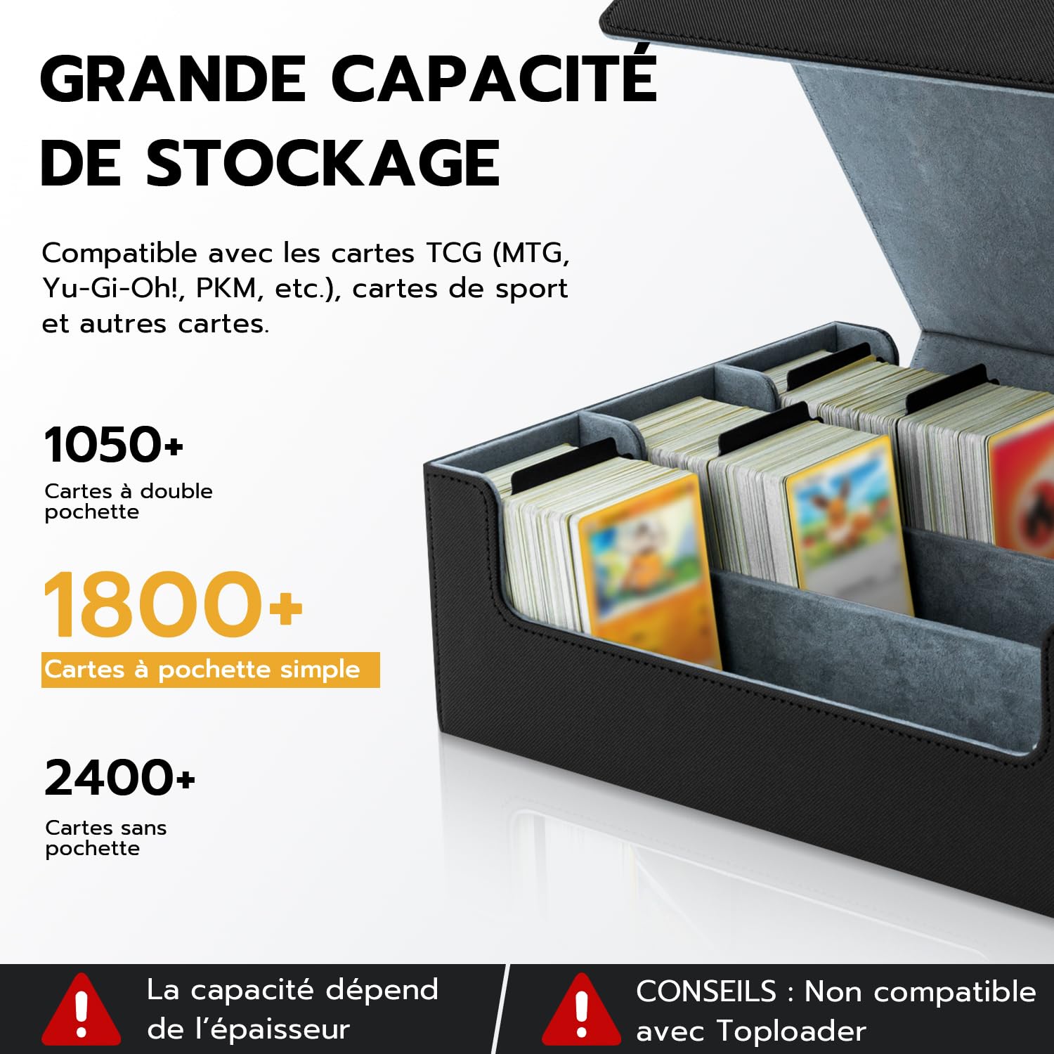 Tolesum Boîte à Cartes Pour MTG, Boîte de Rangement Maison Pour Plus De 1800 Cartes Avec Compartiment, Boîte à Rabat Magnétique Avec Cuir Pu Pour Cartes Magic Commander TCG – [Noir] - 2
