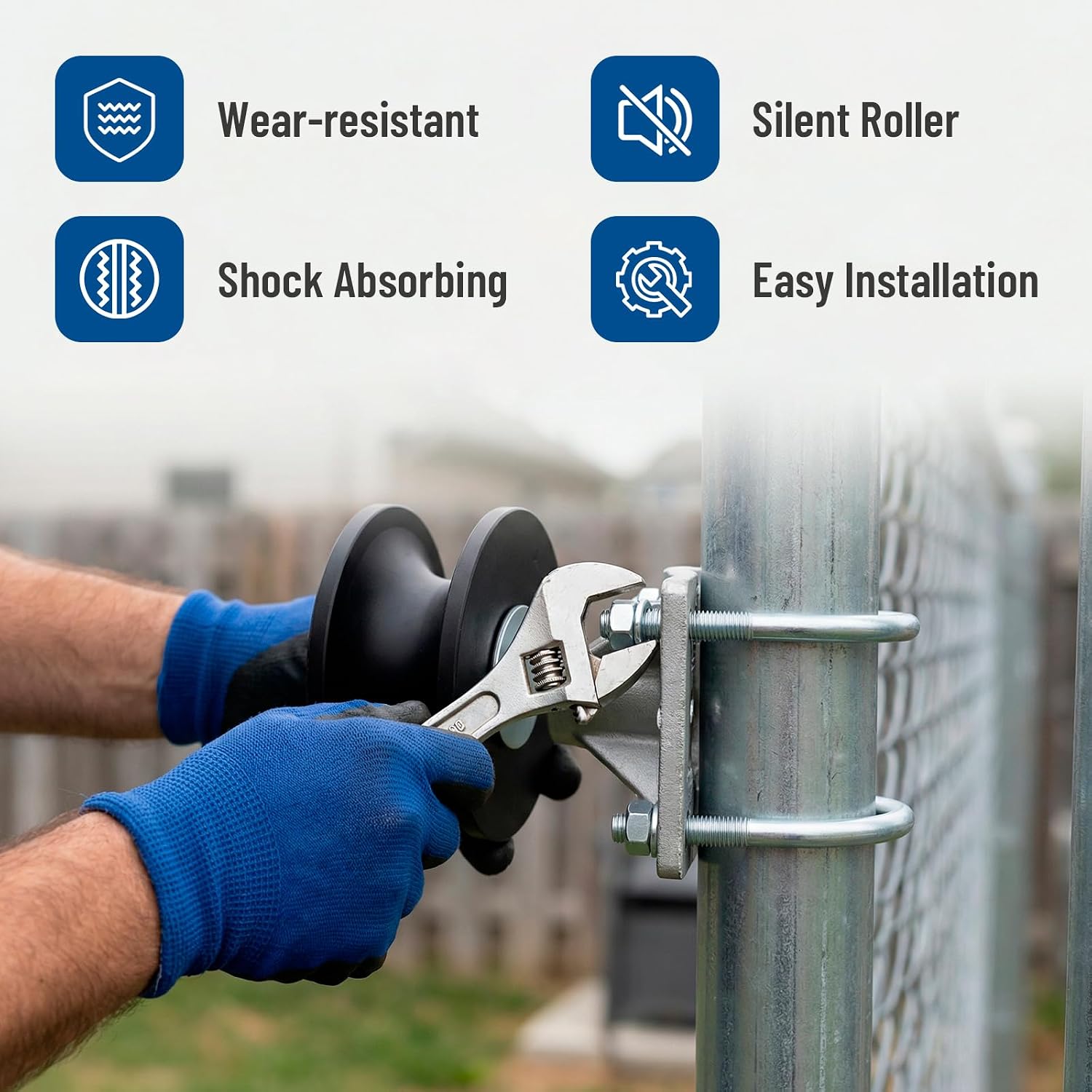 Cantilever Gate Rollers, Nylon Sliding Gate Rollers for 4" Round Post, 2-3/8" or 2-1/2" Chain Link Fence Gate Frames, Sliding Gate Hardware Kit, 4 Pack