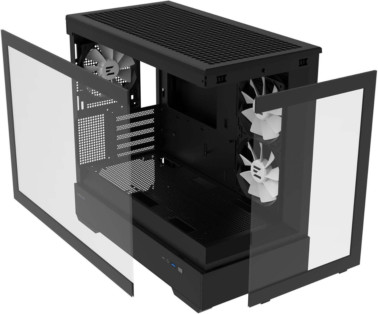P30 Black ピラーレス + 強化ガラス構造 ショーケーススタイル Micro-ATX ミニタワー PCケース 【高通】 