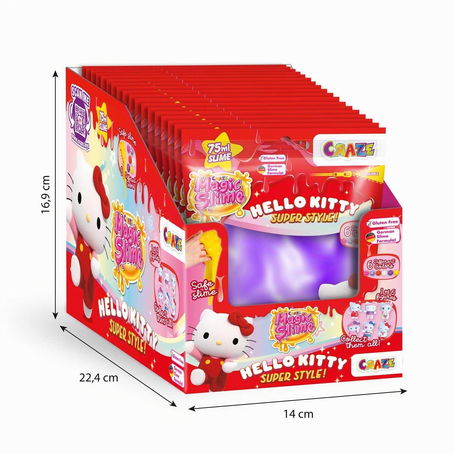 CRAZE MAGIC Slime BAG HELLO KITTY 18 pack | set slime 6 colori, 18 sacchetti con 75ml per bambini, inodore, senza rifiuti