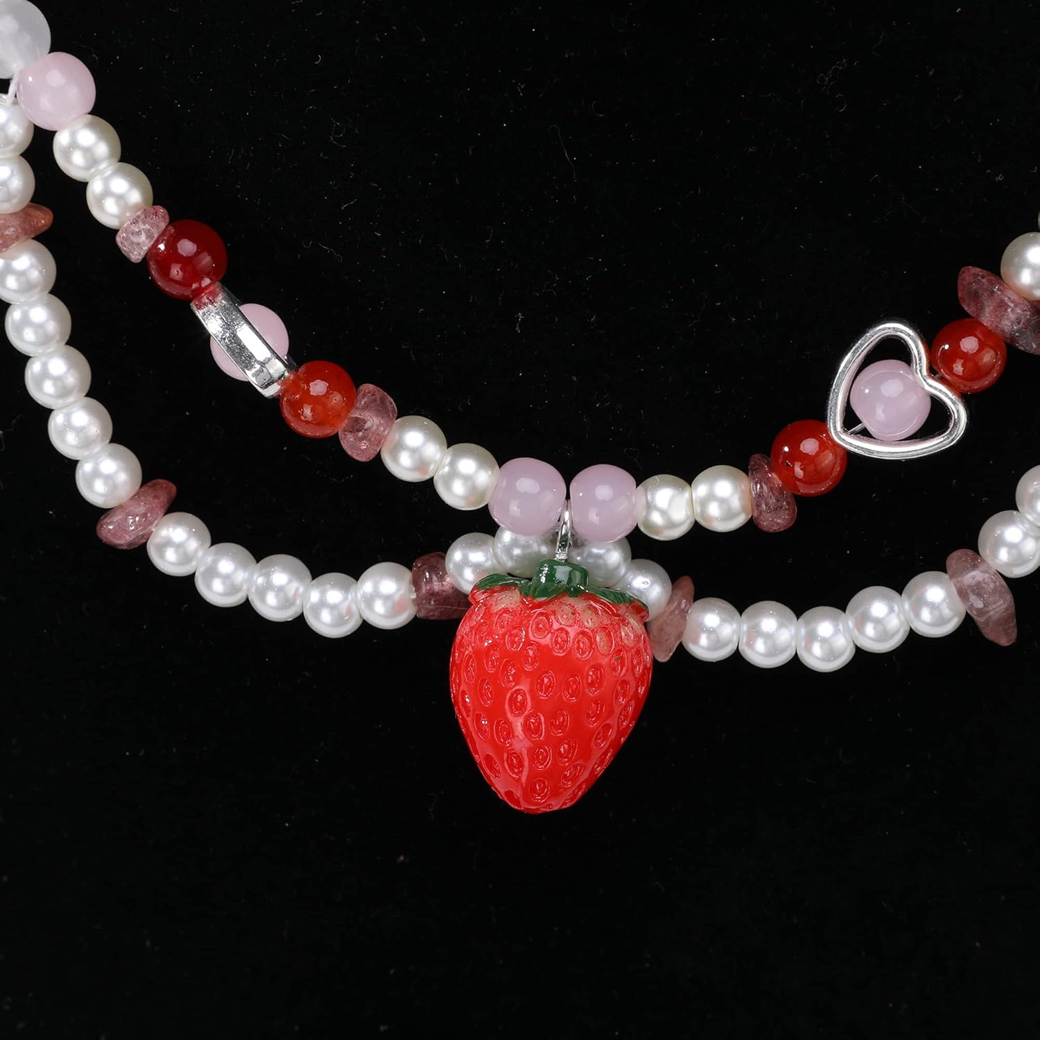 Strawberry Pearl Beaded Necklace For Woman Layered crystal Choker Necklace Jewelry - Image 3