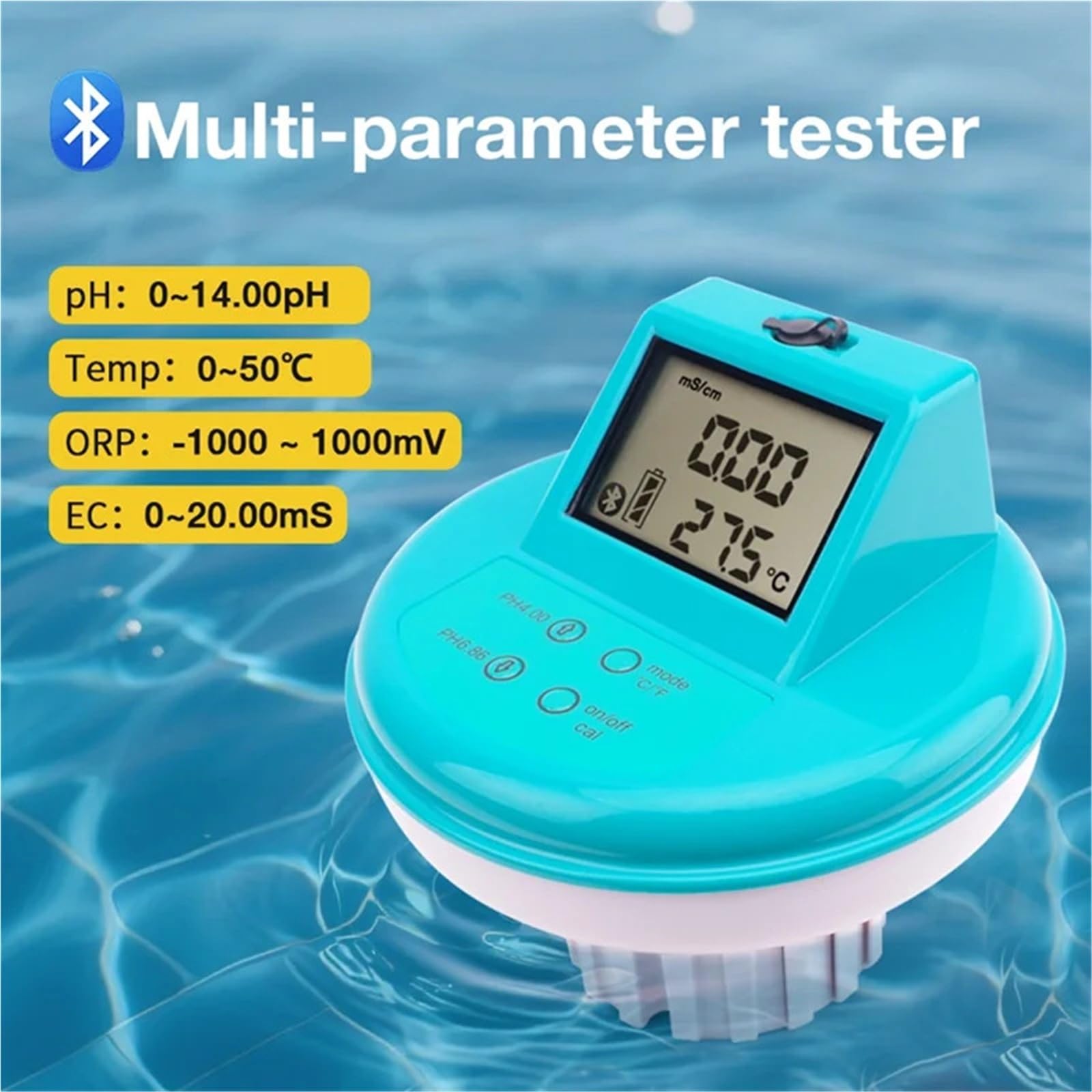 Misuratore di pH, EC, temperatura, ORP, 4 in 1, tester qualità acqua, misuratore conduttività for acquari, piscine, acquacoltura, letture dati APP,Multifunzionale