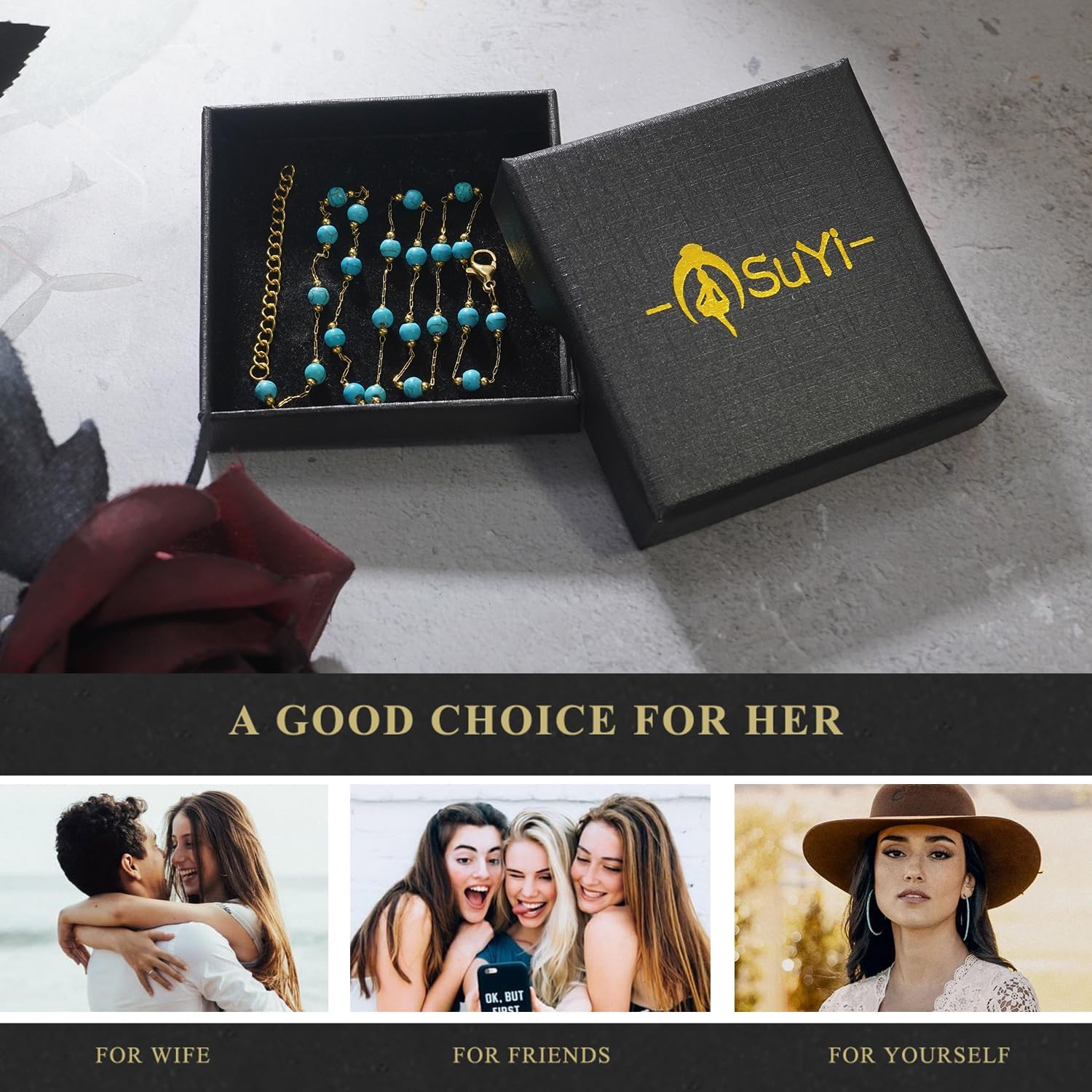 Suyi Turquoise Necklace Silver Beaded Choker Necklaces Boho Western Jewelry - Image 7