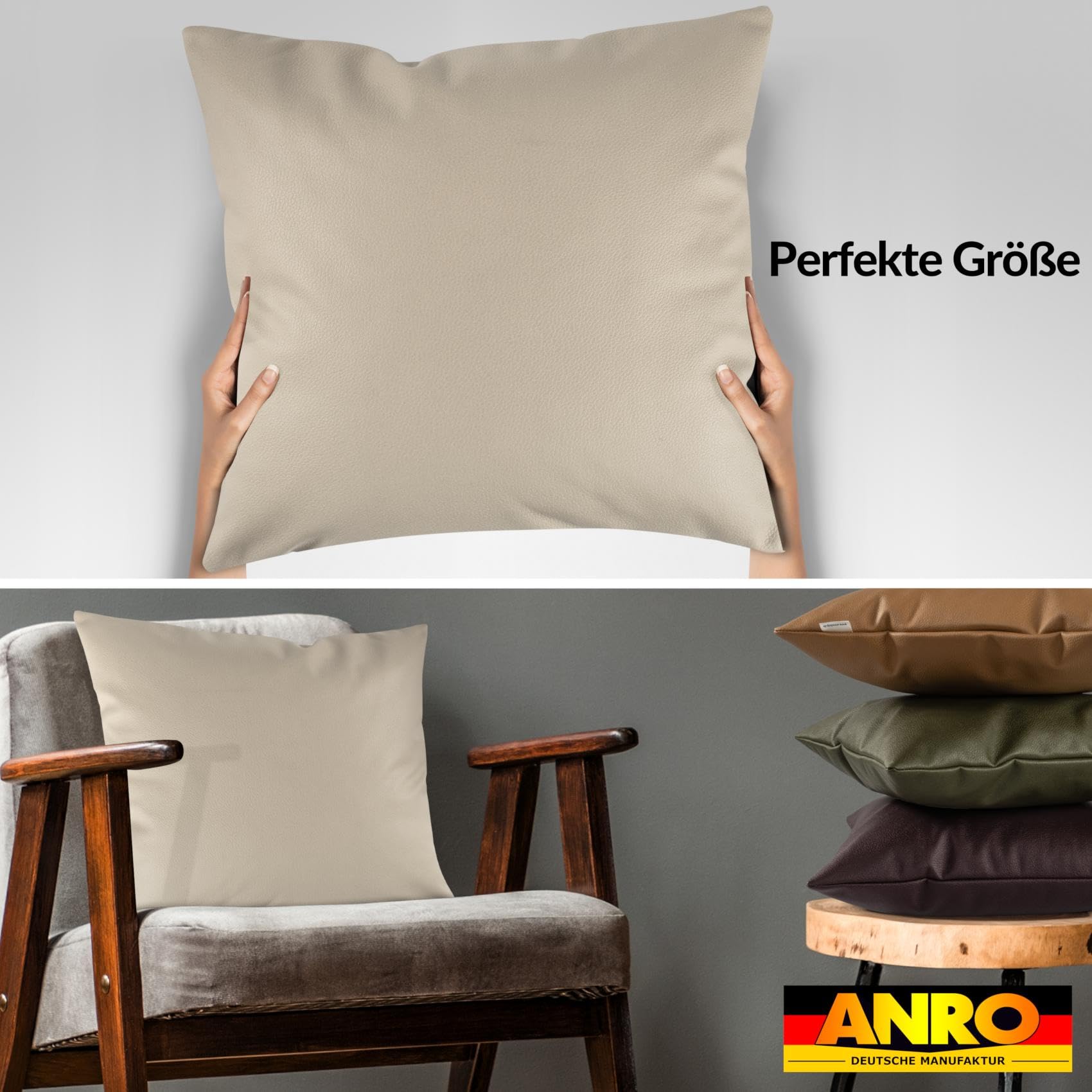 Kissenbezug Kunstleder Dekokissen Sofakissen Leder-Kissenbezüge Kissenhülle Kissen KUMO Beige 40x40cm ohne Füllung