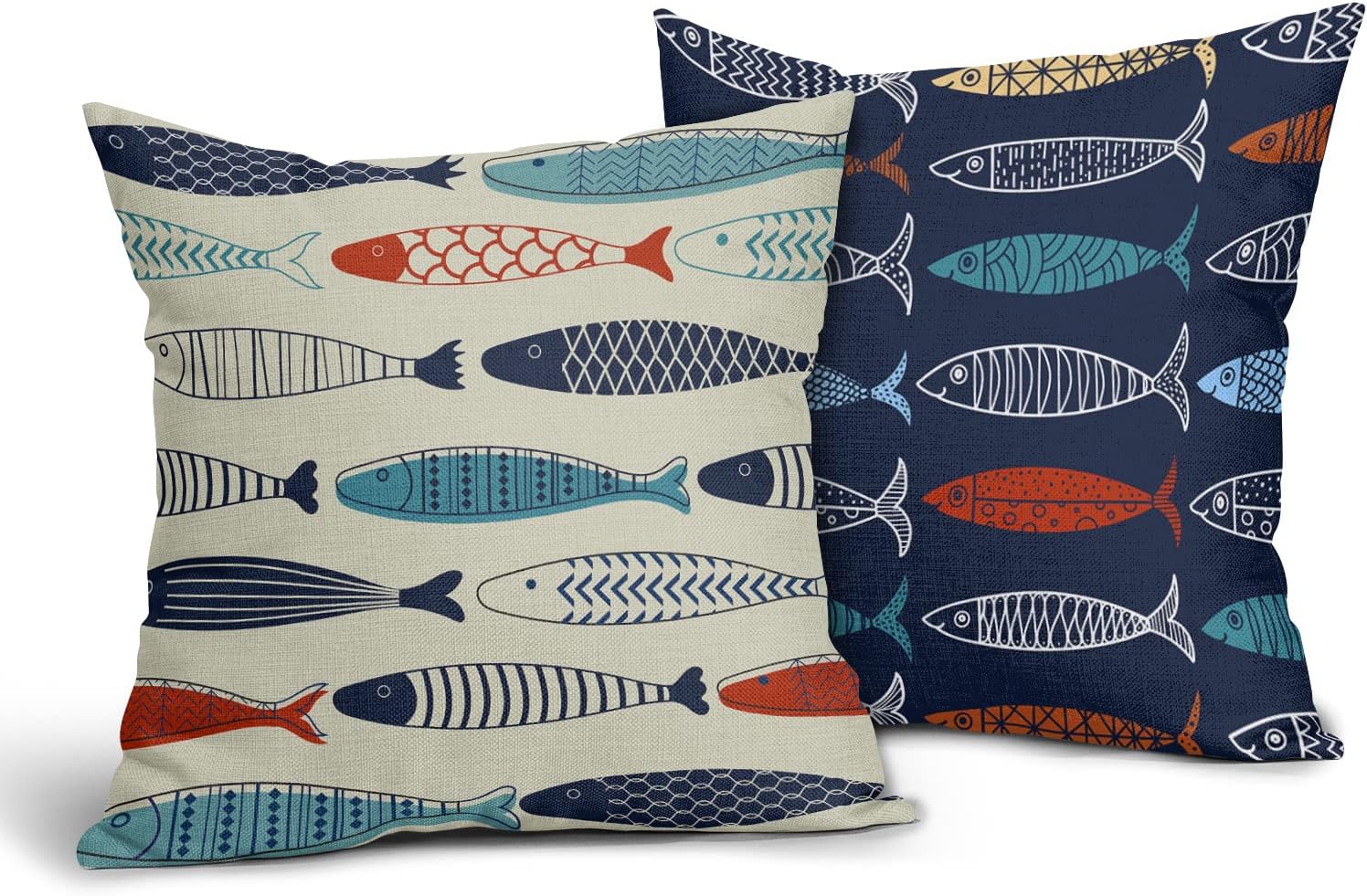 Granbey Fish Throw Pillow Covers Decorative Cotton Linen