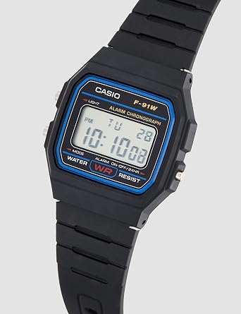 Casio F91W-1 Men's Classic Chronograph Alarm LCD Digital Watch Black F-91W-1DG, Black//Sheer Pleasure, 38.2x35.2x8.5mm, Strap