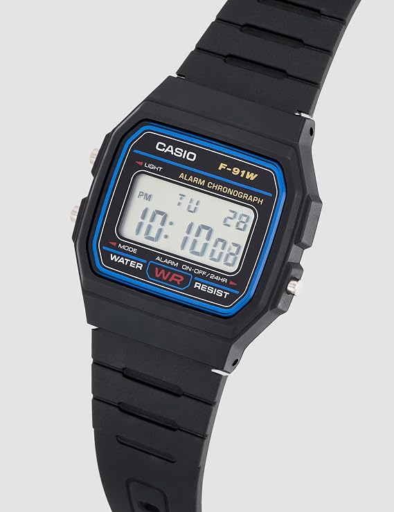 Casio F91W-1 Men's Classic Chronograph Alarm LCD Digital Watch Black F-91W-1DG, Black//Sheer Pleasure, 38.2x35.2x8.5mm, Strap