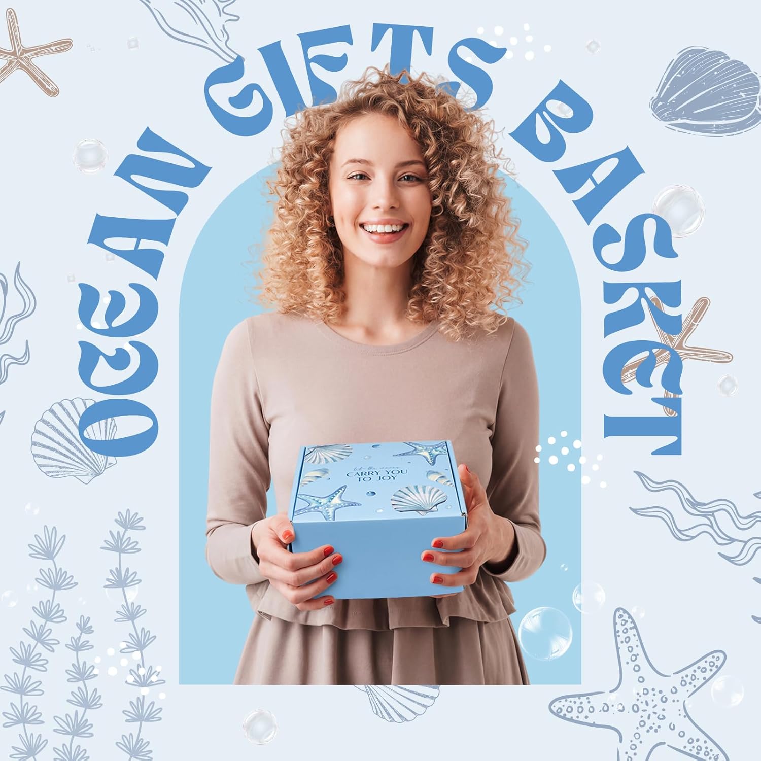 Gifts for Women, 8pcs Ocean Happy Birthday Gifts for Women, Christmas Ideas Inspirational Get Well Soon Gift Baskets Mothers Day Box w/ Seashell Tote Bag for Her Mom Sister Friend Friendship - Image 2