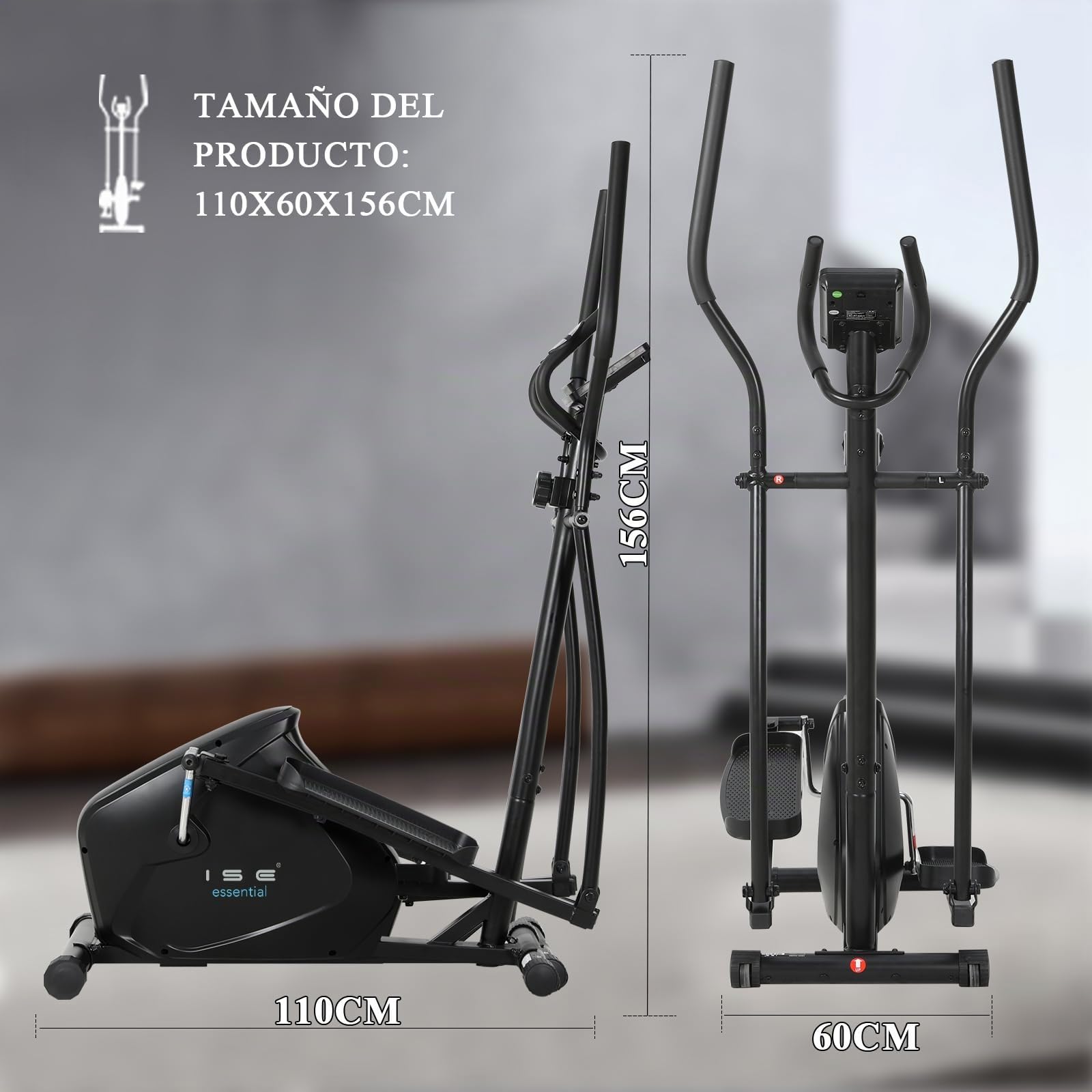 ISE Bicicleta Elíptica para casa con zancada de 28 cm, eliptica con, 8 Niveles de Sistema magnético Externo bidireccional, elipticas Fitness casa con LCD Pantalla y sensores de Pulso