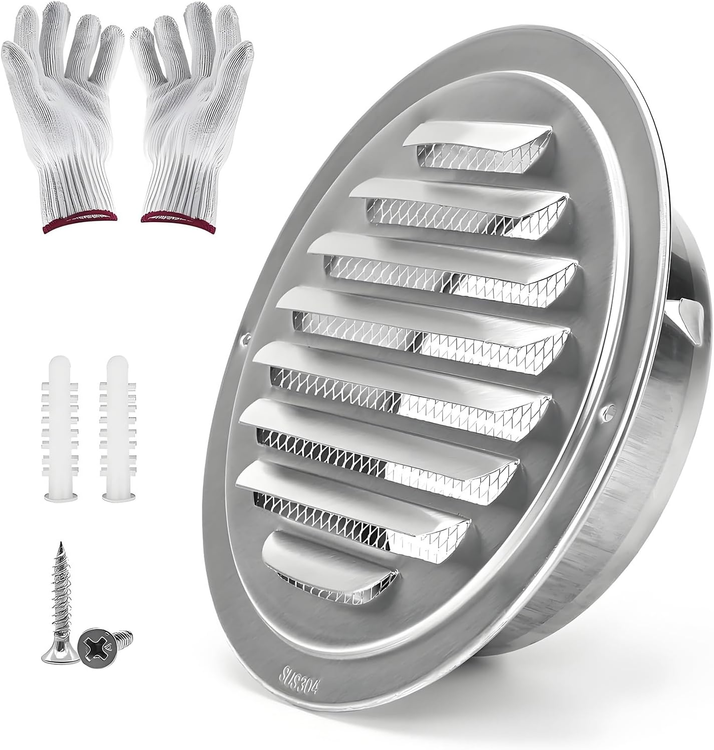 304 Stainless Steel Vent Cover Round Soffit Vents with Mesh Screen Louver Air Vent Hood Rust-Proof 2in/3in/4in/6in/7in/10in for Home Bathroom Office Easy Installation(200mm/7.9in)