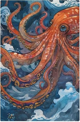 Miniatura 32 de Cubiertas Decorativas para Interruptor de Luz de Palanca Triple Retro Rojo Pulpo Monstruo Ola Marina Azul de 3 Segmentos Cubiertas de Placa de Pared