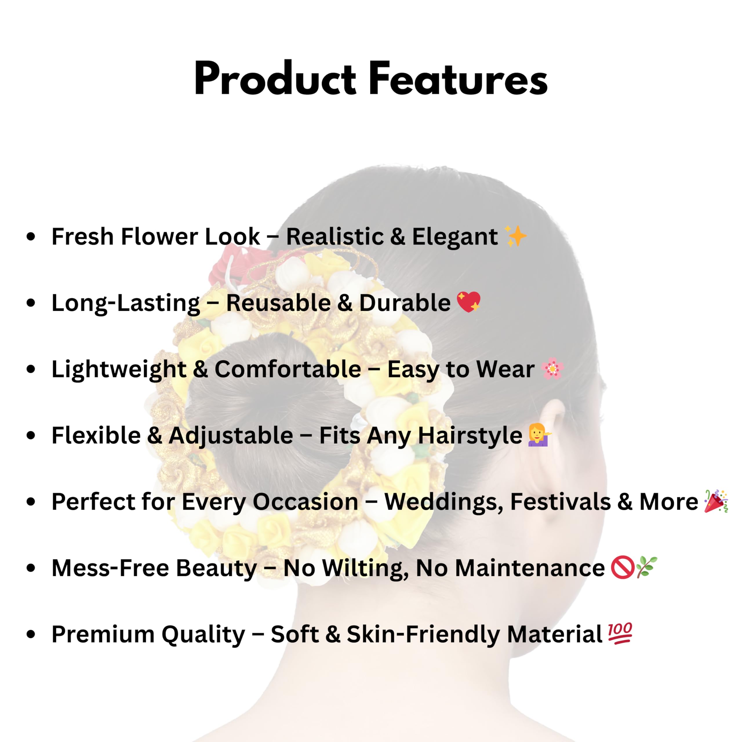 TrendyTrolley Artificial Gold Gajra for Women | Natural Looking Mogra Flower Hair Gajra for Wedding, Haldi, Mehendi & Bride to Be | Lightweight Floral Hair Accessory (1 Pc) 3