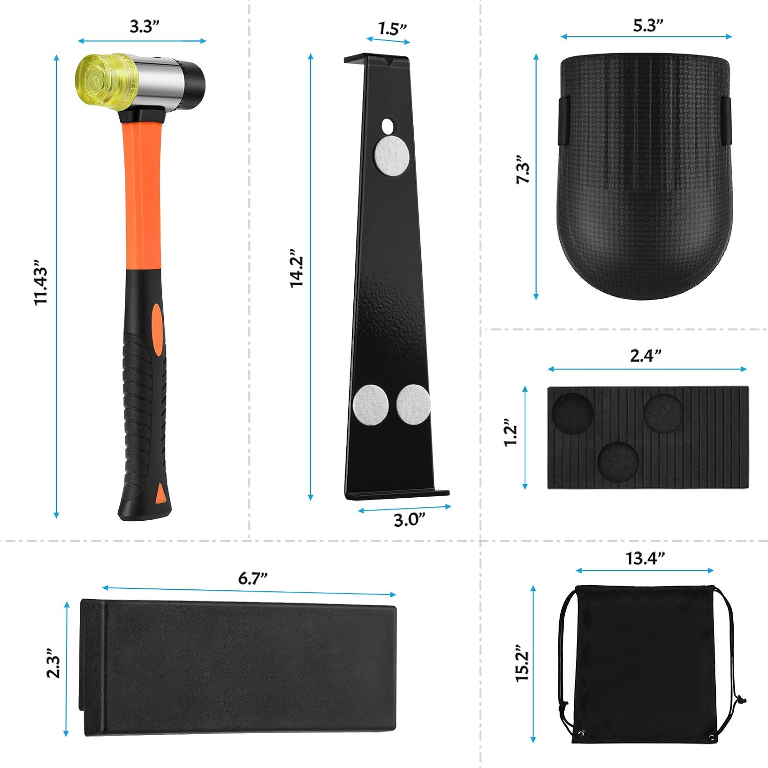 One Sight Professional Laminate Wood Flooring Installation Tools Kit with High-Strength Fiberglass Handle Mallet, Upgraded Pull Bar, Durable Tapping Block, 40 Spacers, 2 Knee Pads and 1 Backpack