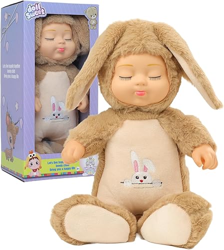 Muñecas de bebé Reborn de 14 pulgadas, conejito marrón realista de silicona suave, muñeca recién nacida de silicona de cuerpo completo real