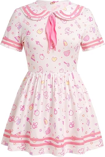 ABAFIP Womens Doll Collar Cute Print Pajama Dress