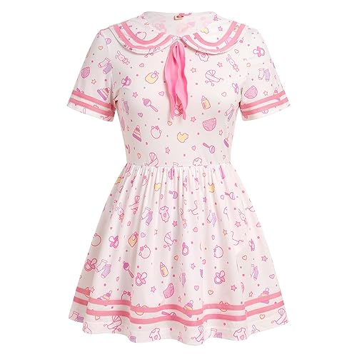 ABAFIP Women's One Piece Bodysuit Pajamas Romper Cute Short Sleeve Doll Collar Pjs Nightwear Rompers Dress