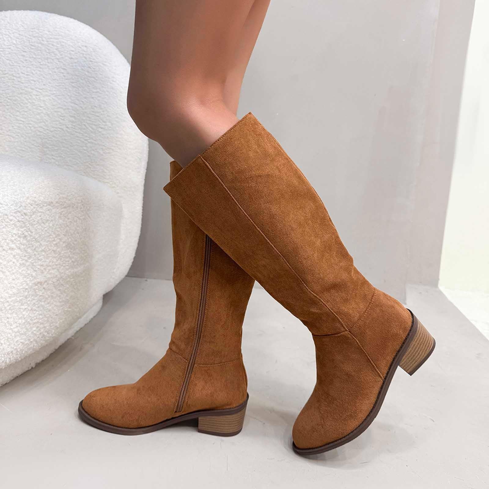 Generisch Botas de equitación Botas de invierno de ante con pantorrilla media, cremallera lateral, botines cómodos, informales, zapatos de moda para invierno y otoño