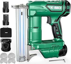 KIMO Cordless Brad Nailer with 5000 Nails, 2.0Ah Batteries (x2), 18 GA, Adjustable Depth, Fast Firing, LED Light, Fast Charger