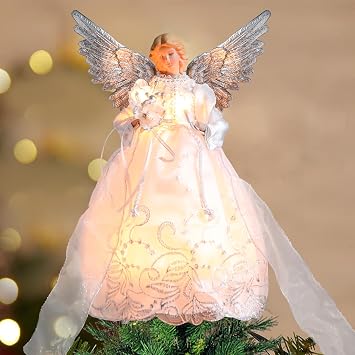 Yinns Angels Tree Toppers Christmas Decorations,13-Inch Angel Tree Topper for Christmas Ornament Indoor Home Table Top Decor, White