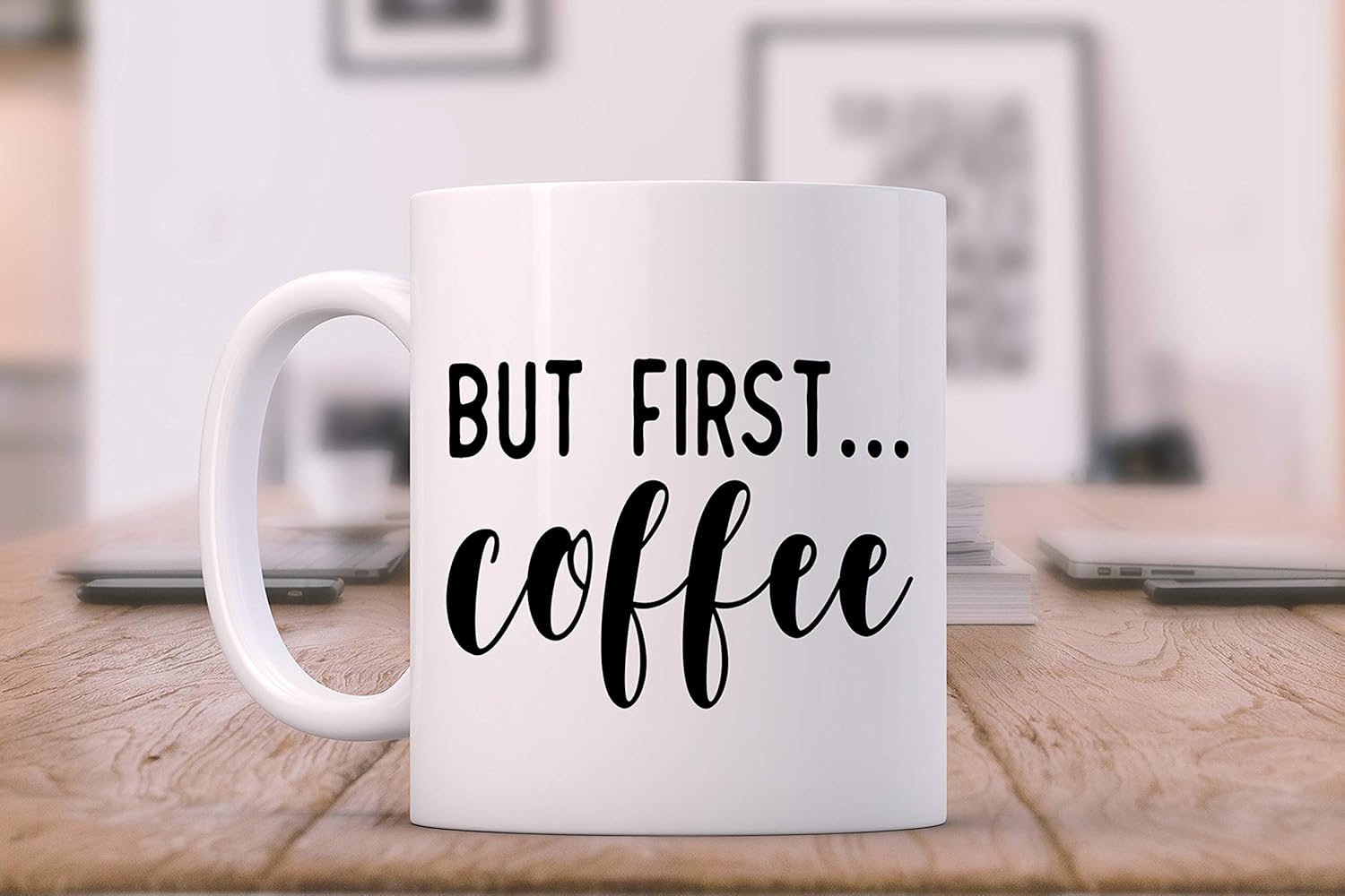 Story of Home LLC But First Coffee Vinyl Decal Coffee Mug