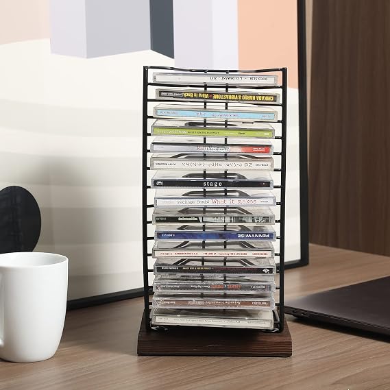 MyGift CD Storage Rack, 15 Disc Jewel Case Holder, Black Metal Stand