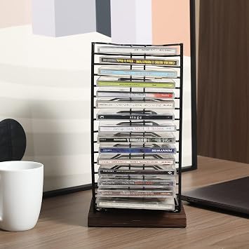 MyGift CD Storage Rack, 15 Disc Jewel Case Holder, Black Metal Stand