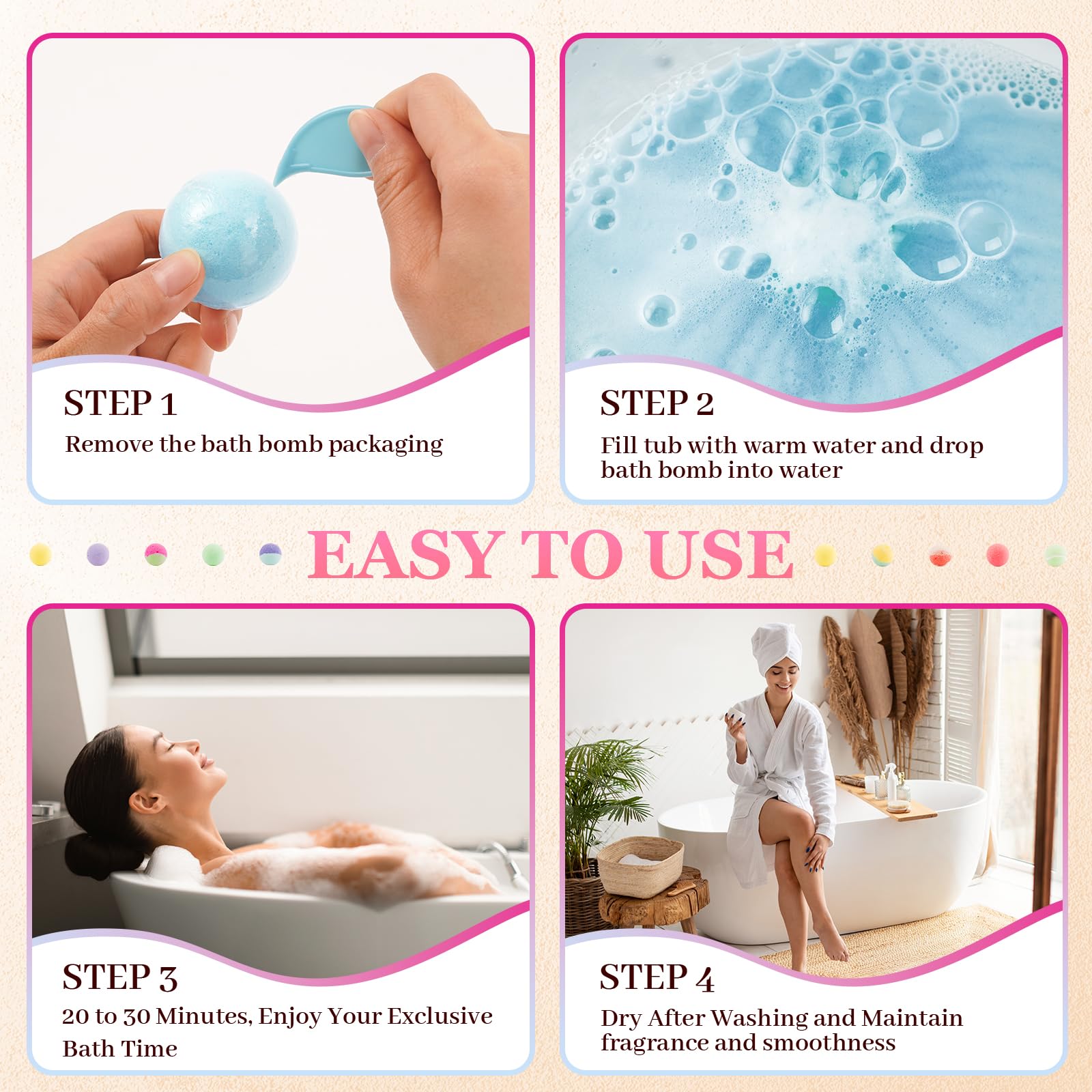 Organic Bath Bombs Set, 50 PCS with 10 Scents, Essential Oils & Shea Butter