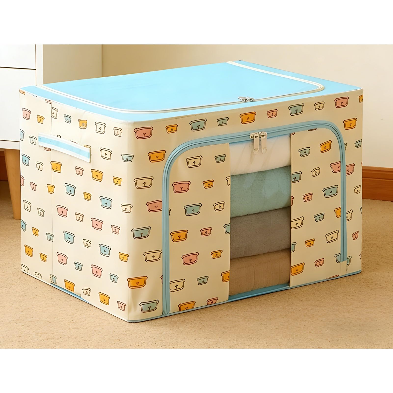 SIXRUN Cestino Portaoggetti Pieghevole per Abiti, Organizer per Armadio in Tessuto con Coperchio, Contenitore per Armadi 50x40x33 Cm per Guardaroba della Camera da Letto, Design Lavabile, Chiusura