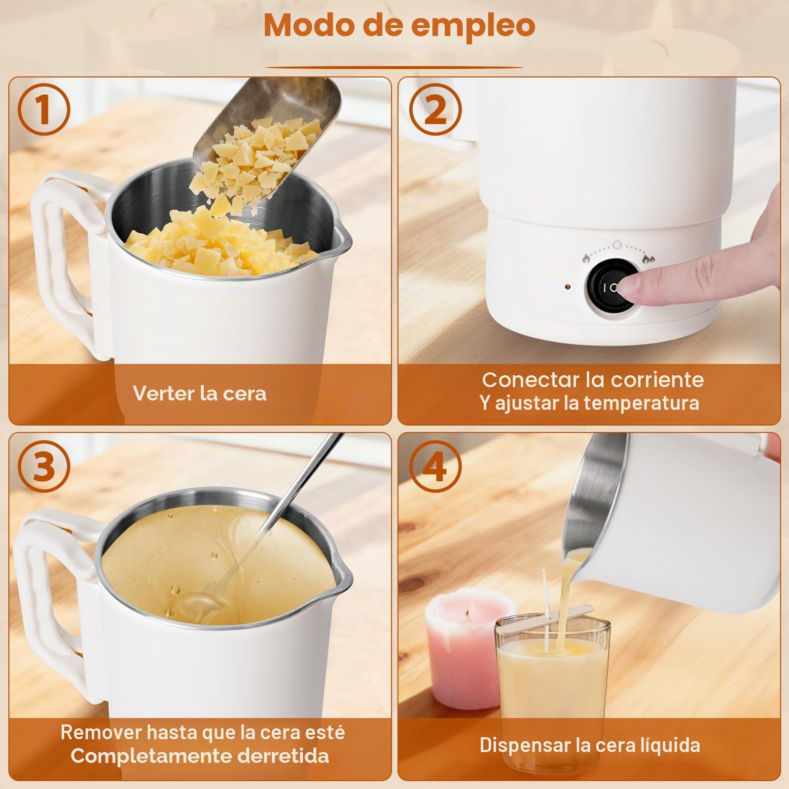 Corpower Derretidor de Cera Eléctrica para Hacer Velas, Olla de Fusión de Cera de 800 ml, Kit de Fabricación de Velas para Adultos, Kit de Mecha, Adhesivos para Mecha, Centrador y Cuchara, Termómetro